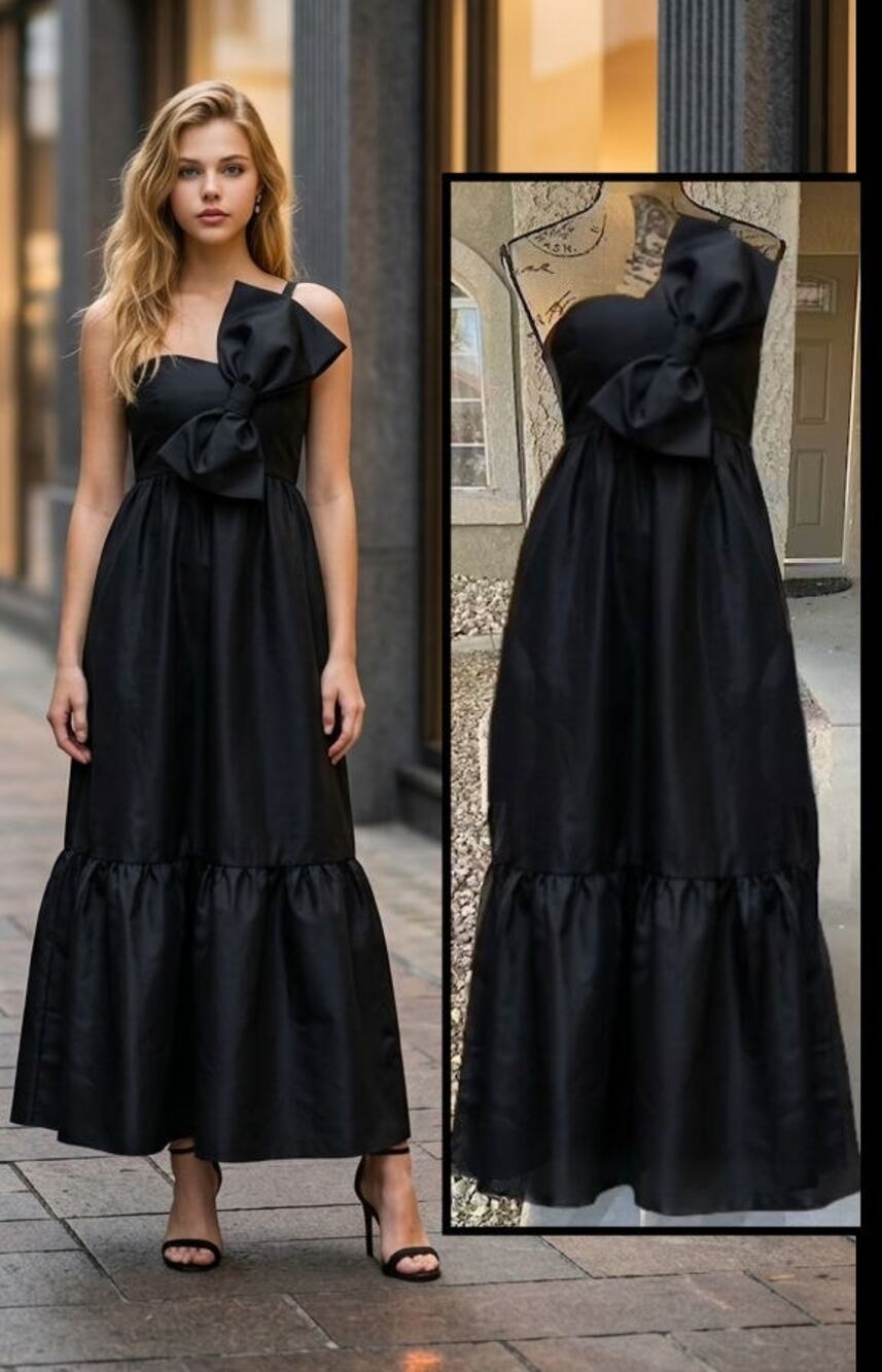 Petal and Pup Black Betina Bow Front Side Seam Pockets Maxi Dress Size L